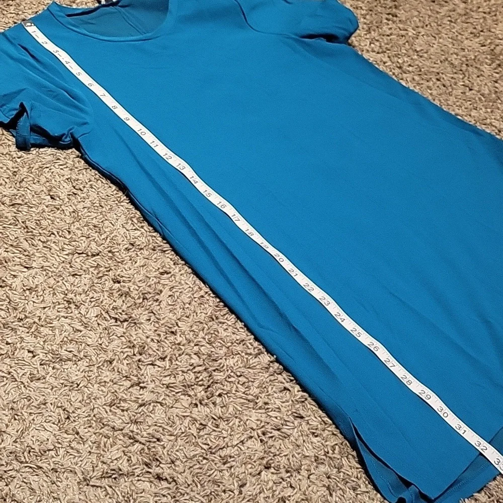 Eileen Fisher Tunic Top Teal XL Longline Career Classic Short Sleeve Transitiona - Picture 7 of 11